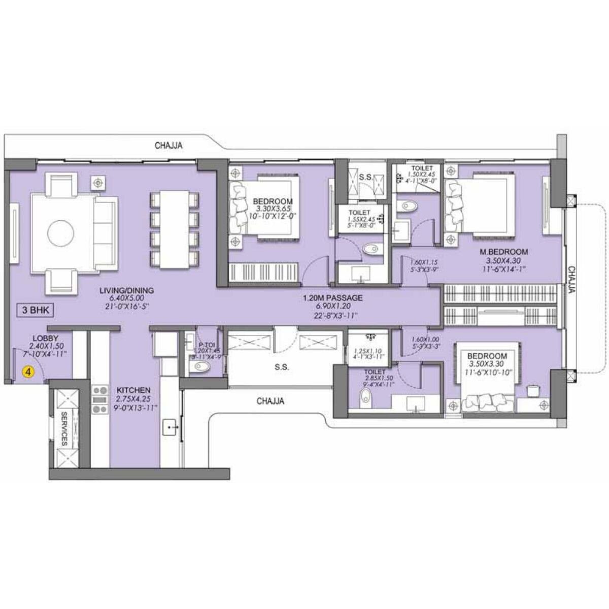 Sheth-Beaumonte-Tower-B-Floor-Plan-3-BHK-1273-sqft-Unit-4