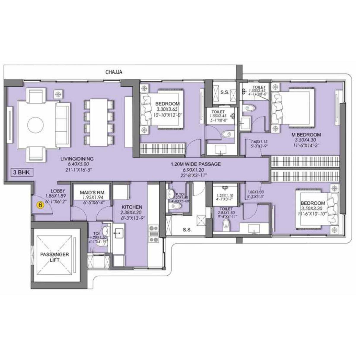 Sheth-Beaumonte-Tower-B-Floor-Plan-3-BHK-1335-sqft-Unit-6